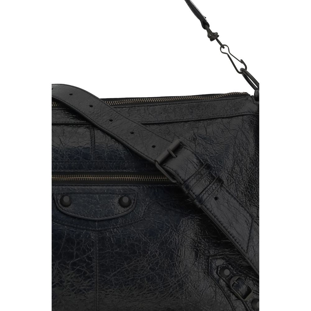Black Leather Shoulder Bag with Adjustable Strap