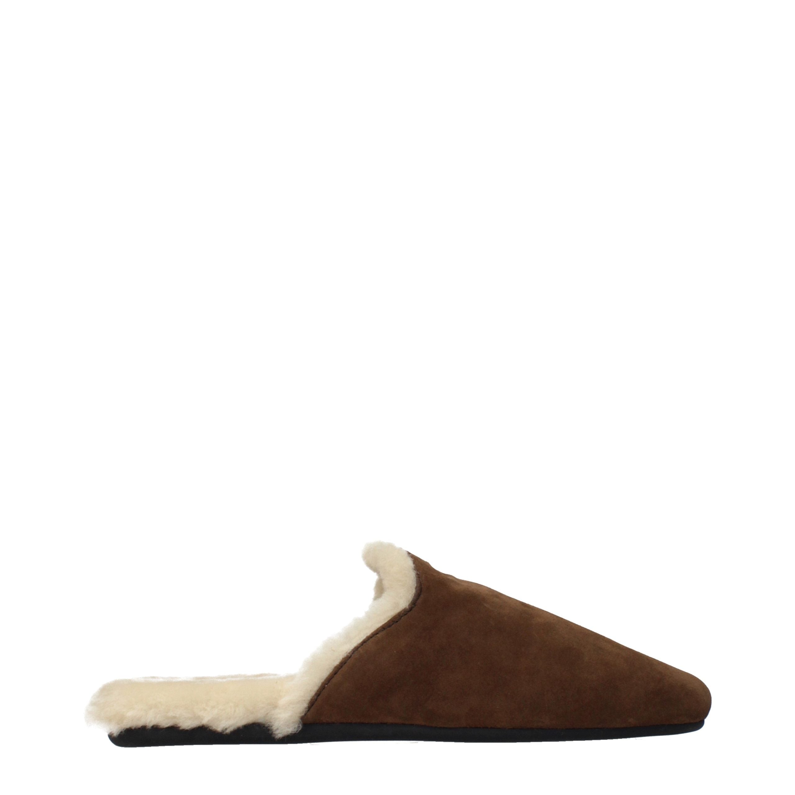Brown Leather Slippers with Fur Lining by Prada