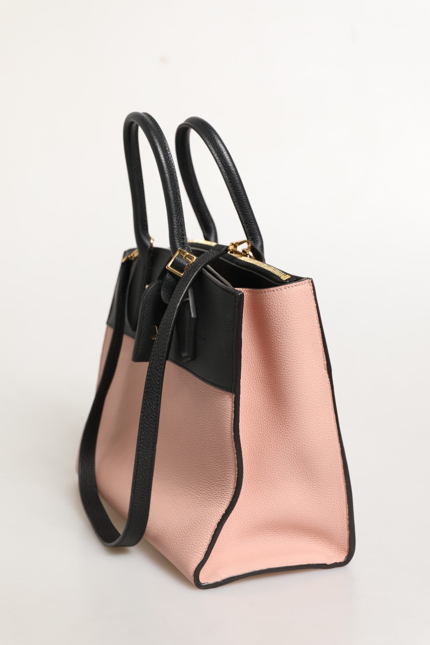 Pink and Blue Leather City Steamer Handbag with Strap and Lock