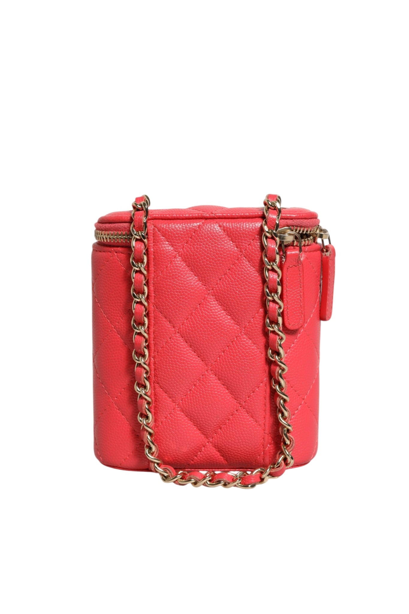 Chanel Rote Caviar Gesteppte Kleine Vertikale Coco Beauty Vanity Case mit Kette