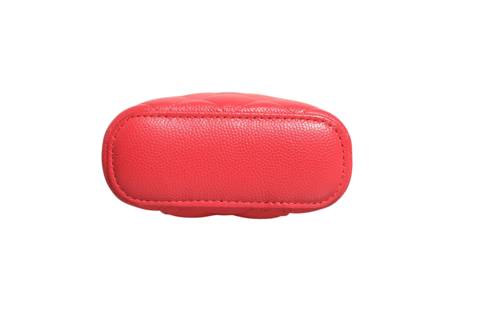 Chanel Rote Caviar Gesteppte Kleine Vertikale Coco Beauty Vanity Case mit Kette
