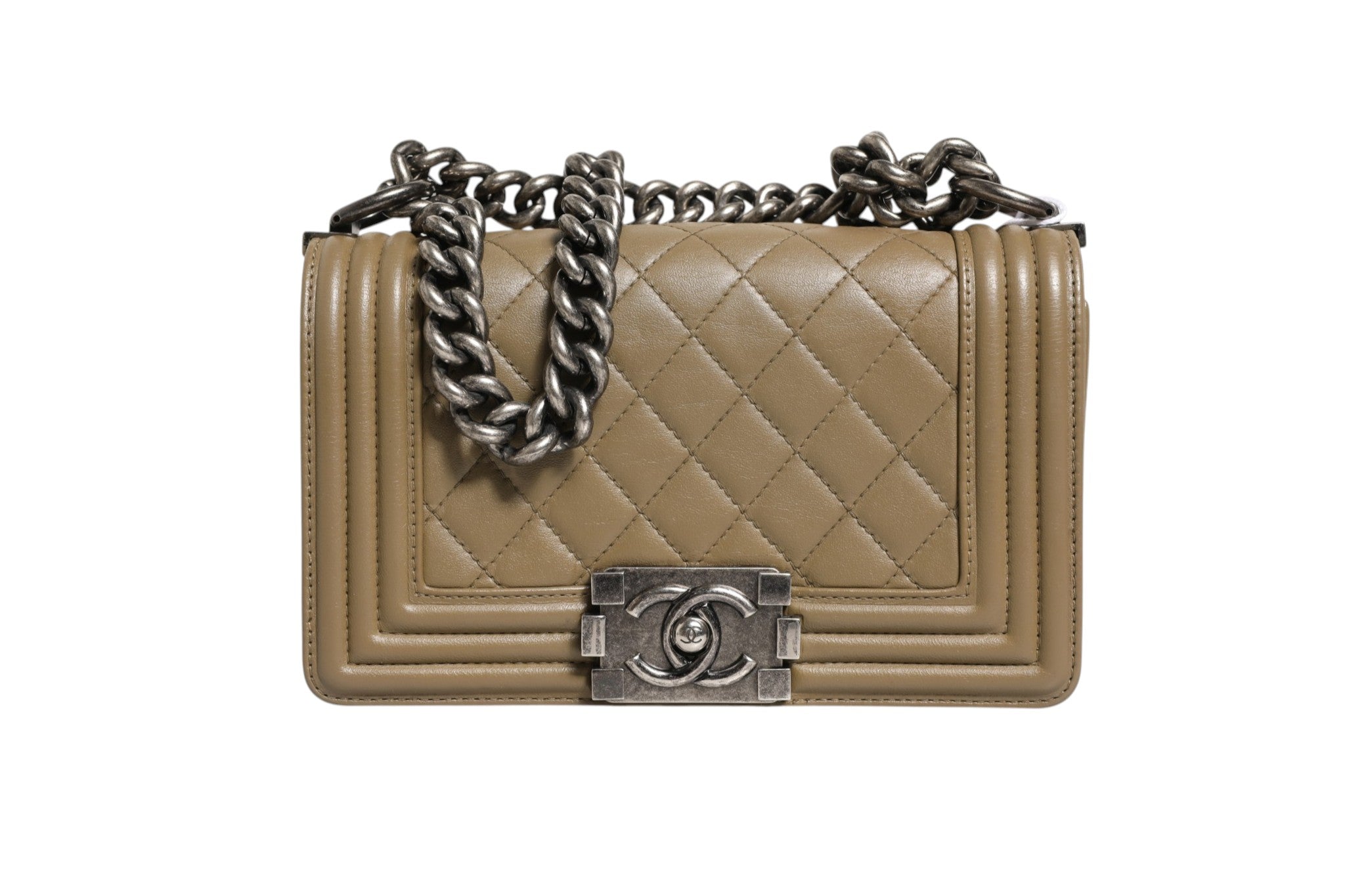 Olive Leather Chanel Boy Bag 20cm