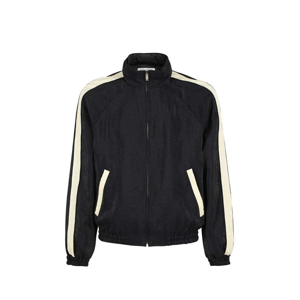 Schwarzer Kunstfaser-Blouson mit aufgesticktem Logo