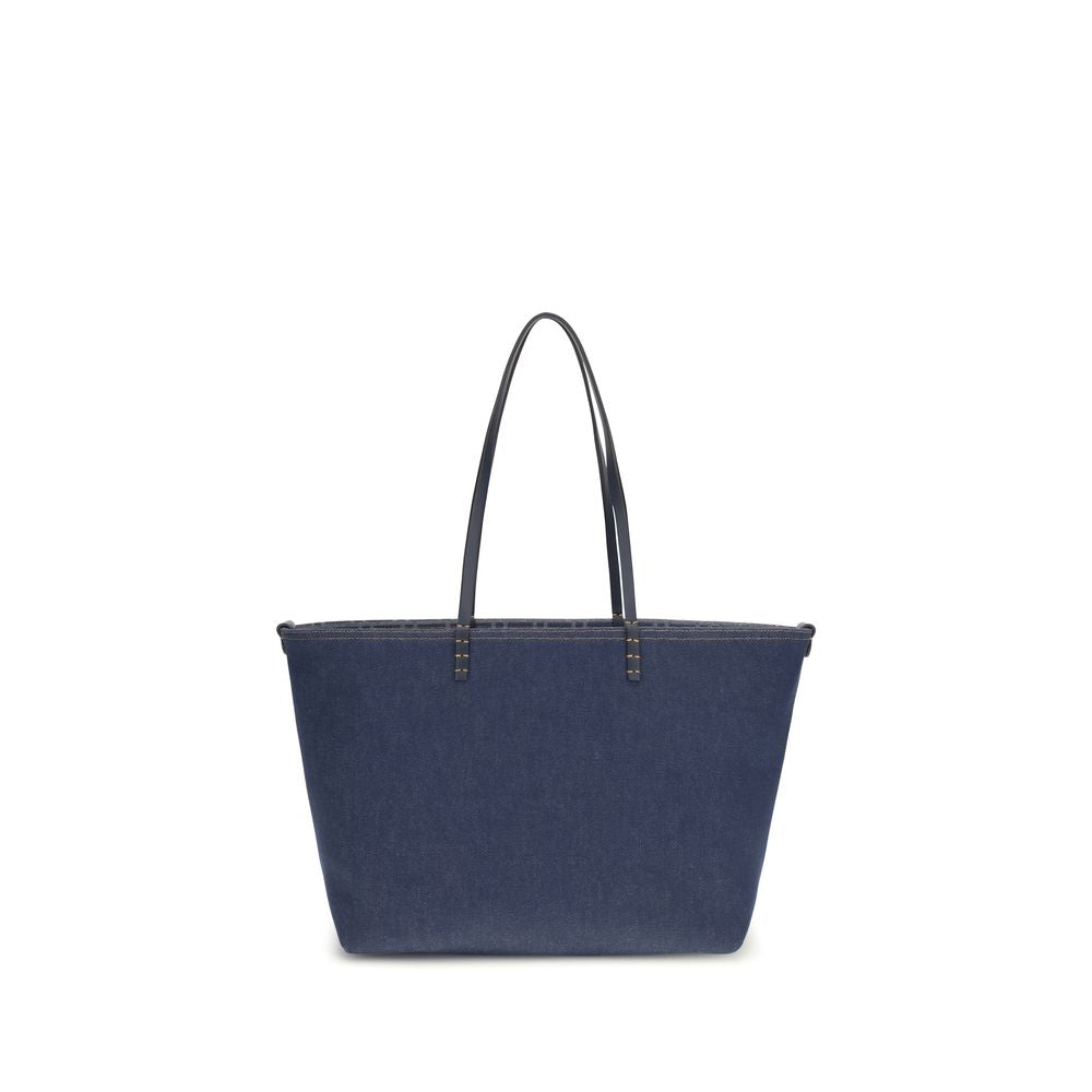 Blaue Baumwolltragetasche mit Lederhenkeln