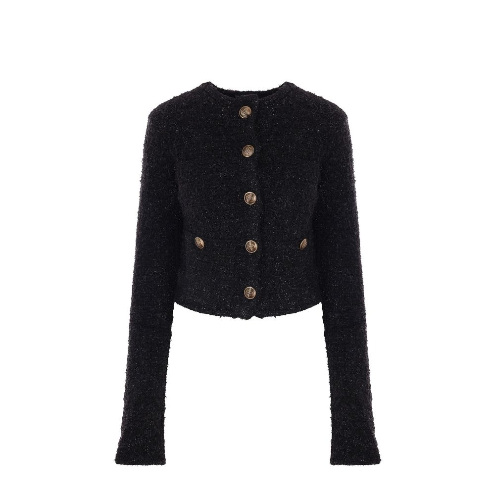 Schwarze Strickjacke aus Baumwollgemisch mit Knopfdetail