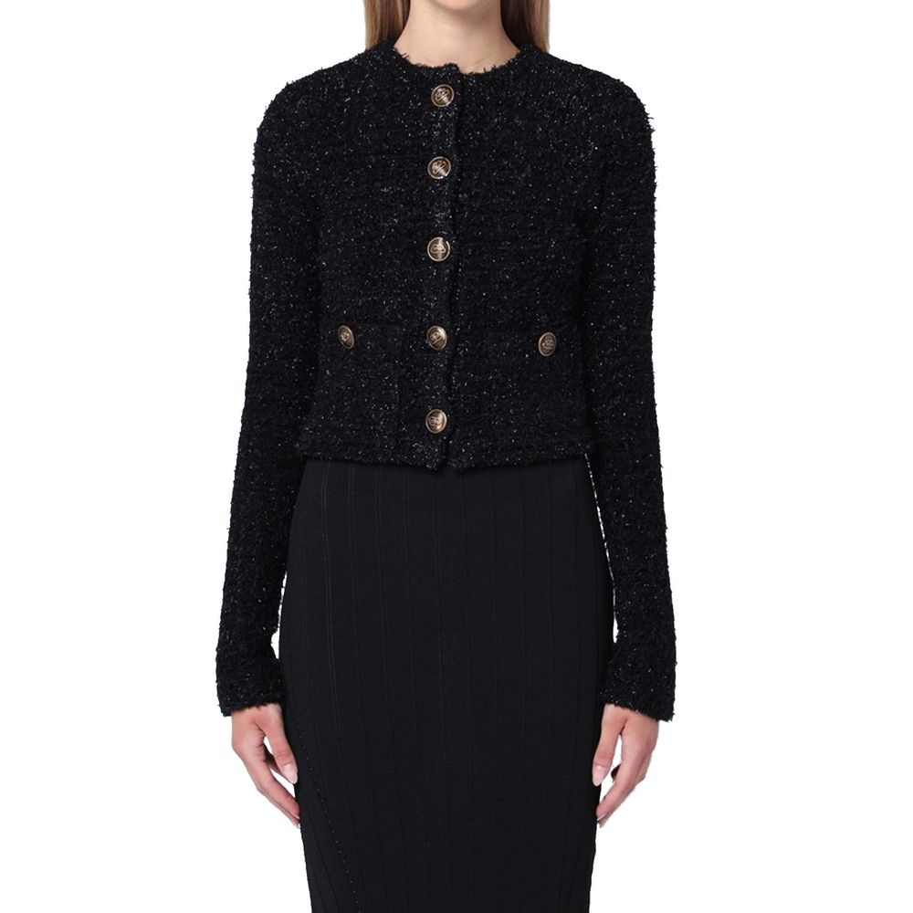 Schwarze Strickjacke aus Baumwollgemisch mit Knopfdetail