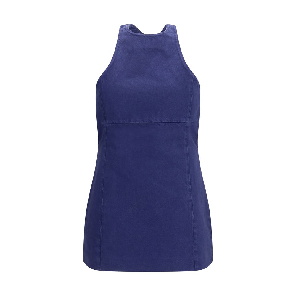 Blaues Baumwollkleid mit Neckholder-Ausschnitt und Logo-Applikationen