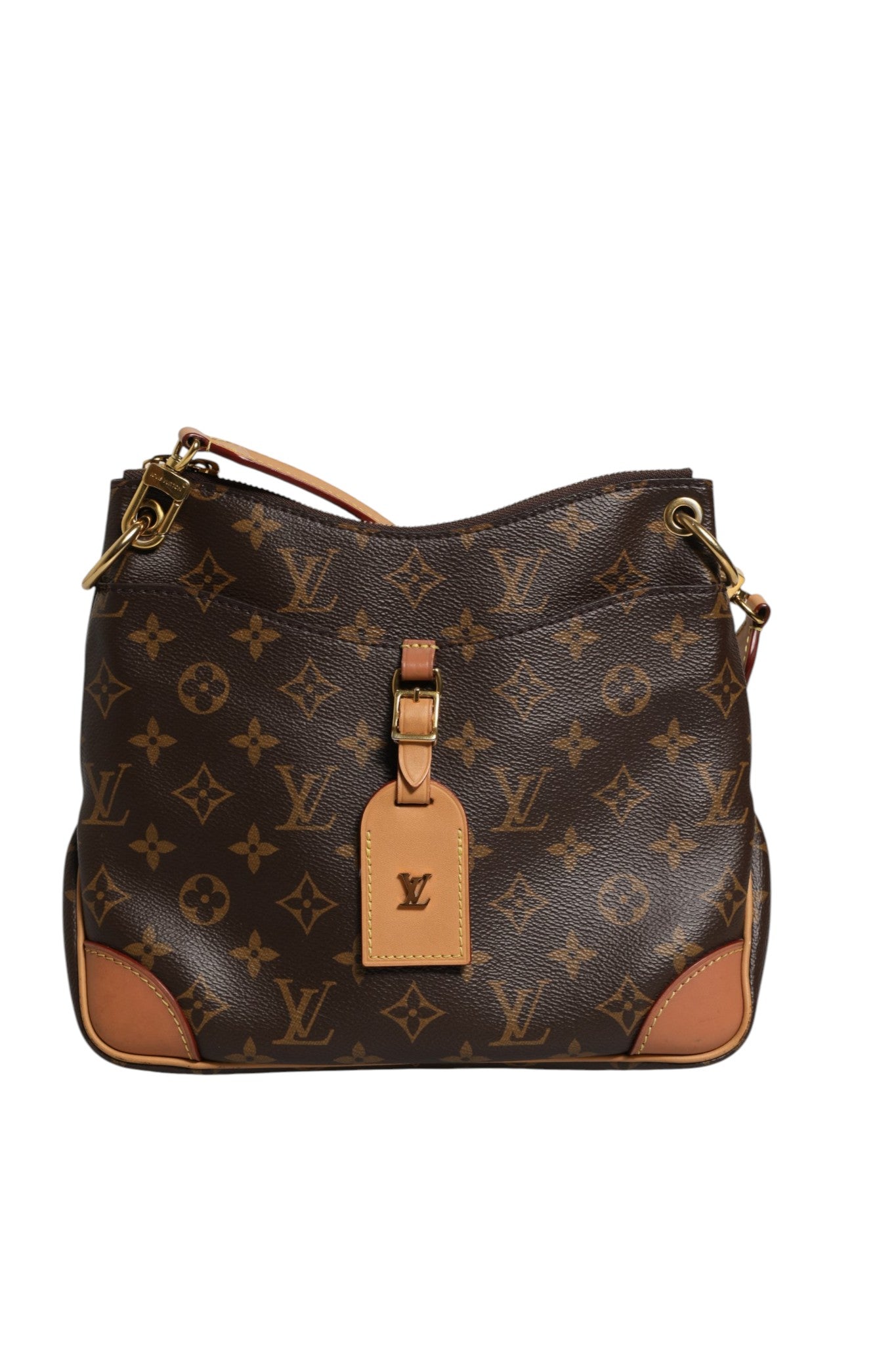 Brown Leather Monogram Canvas Odeon PM Crossbody Bag