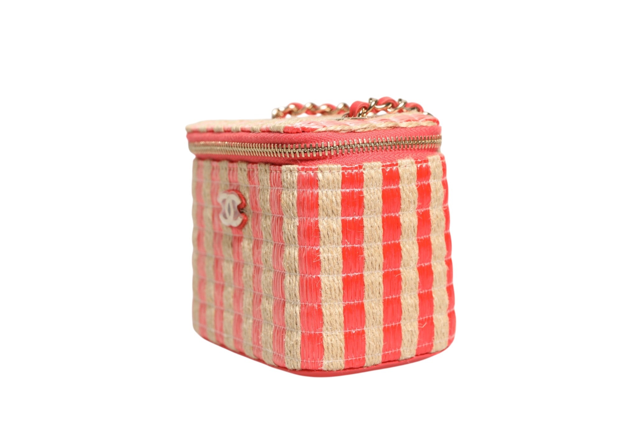 Chanel Mini-Vanity-Case aus gestreiftem Bast und Jute