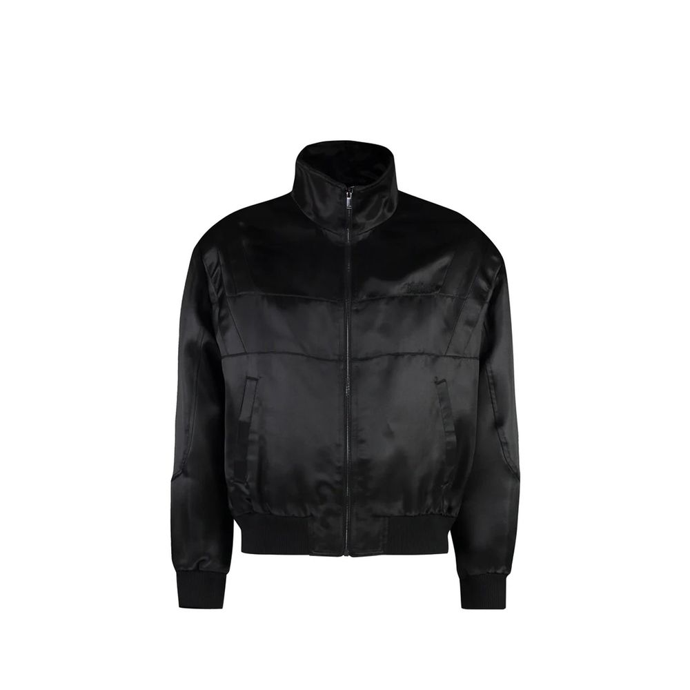 Schwarze Bomberjacke aus Synthetik-Mischgewebe mit gesticktem Logo