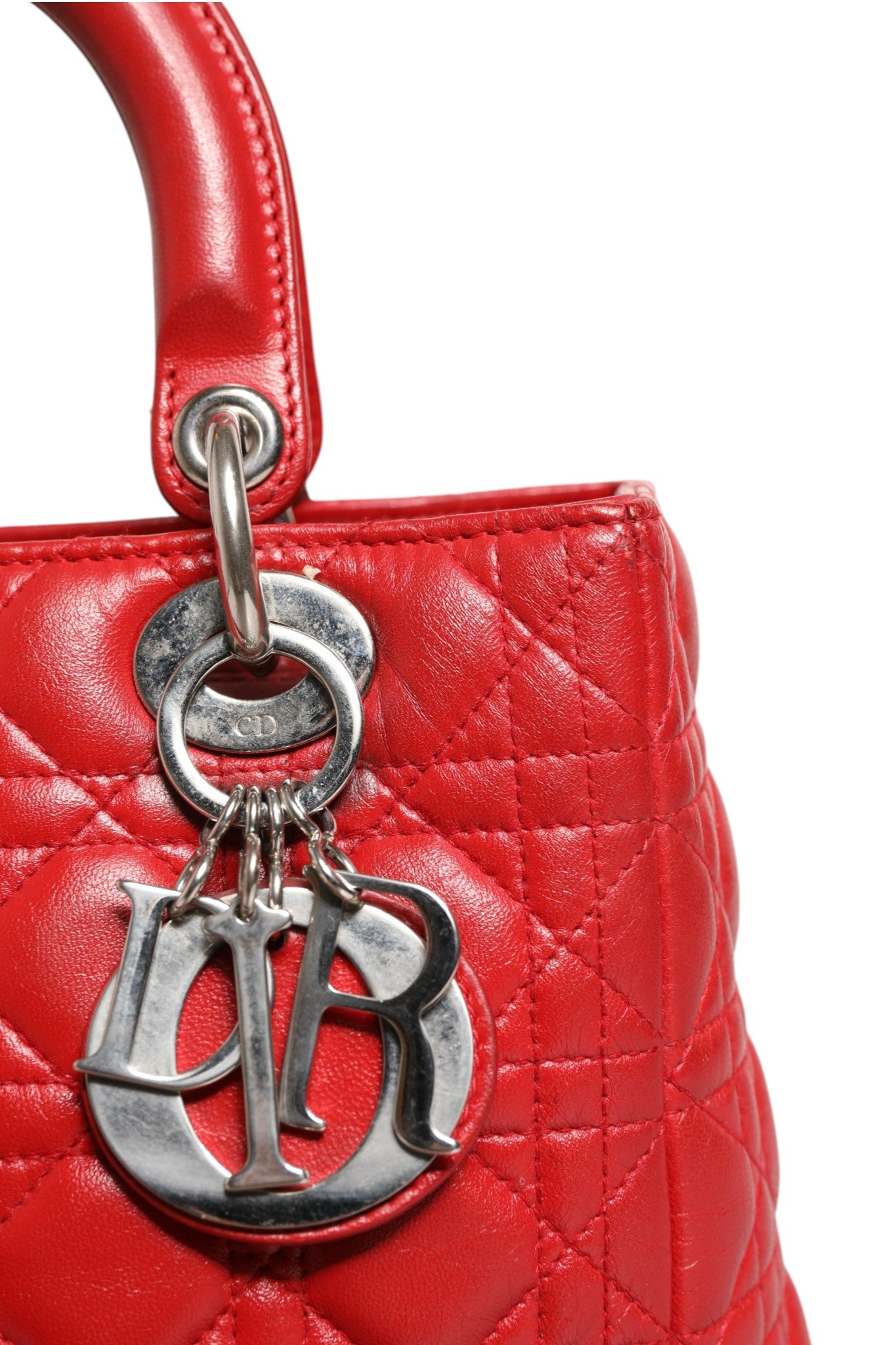 Christian Dior Rote Cannage Lammleder Lady Dior Tasche