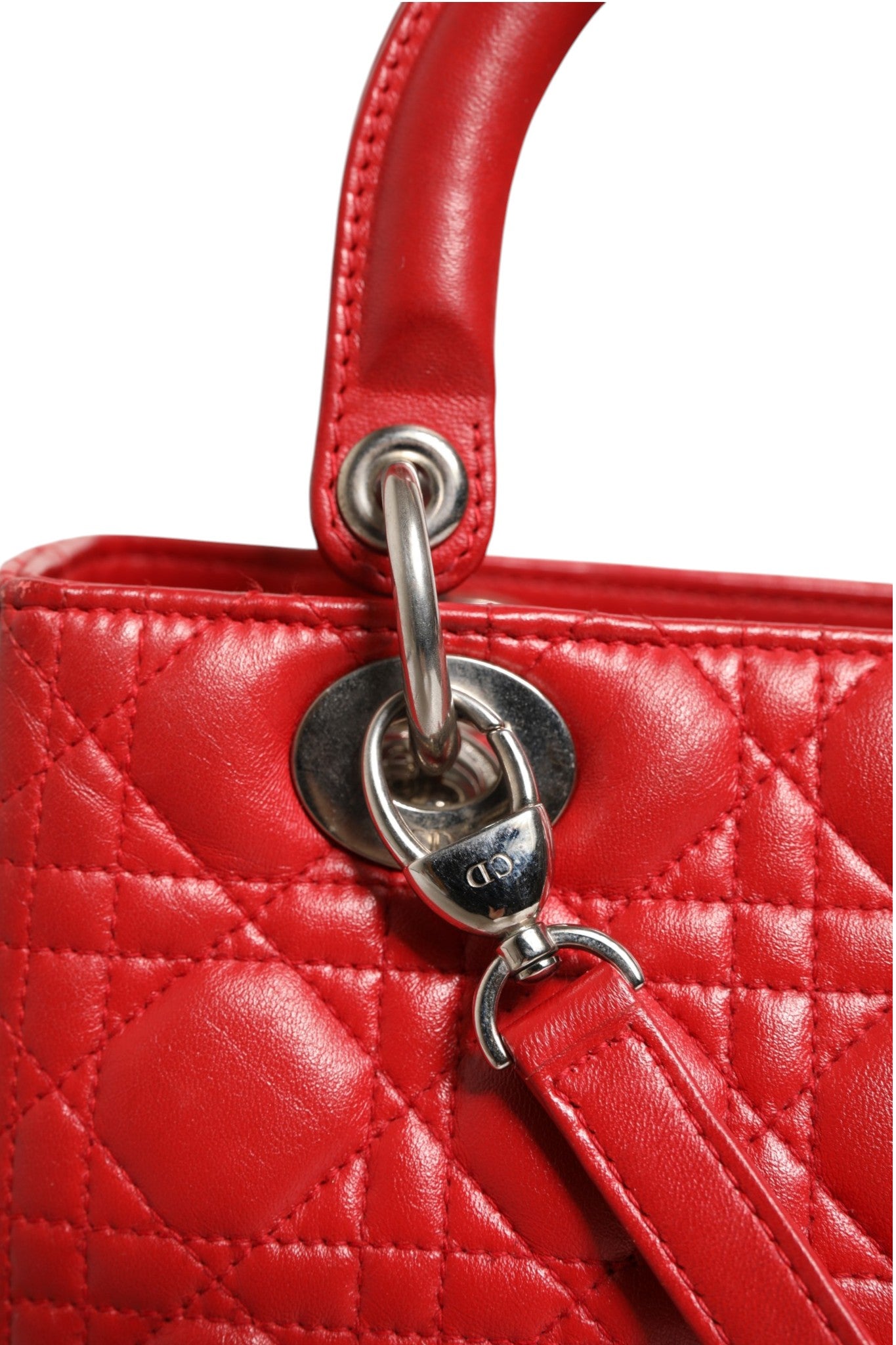 Christian Dior Rote Cannage Lammleder Lady Dior Tasche