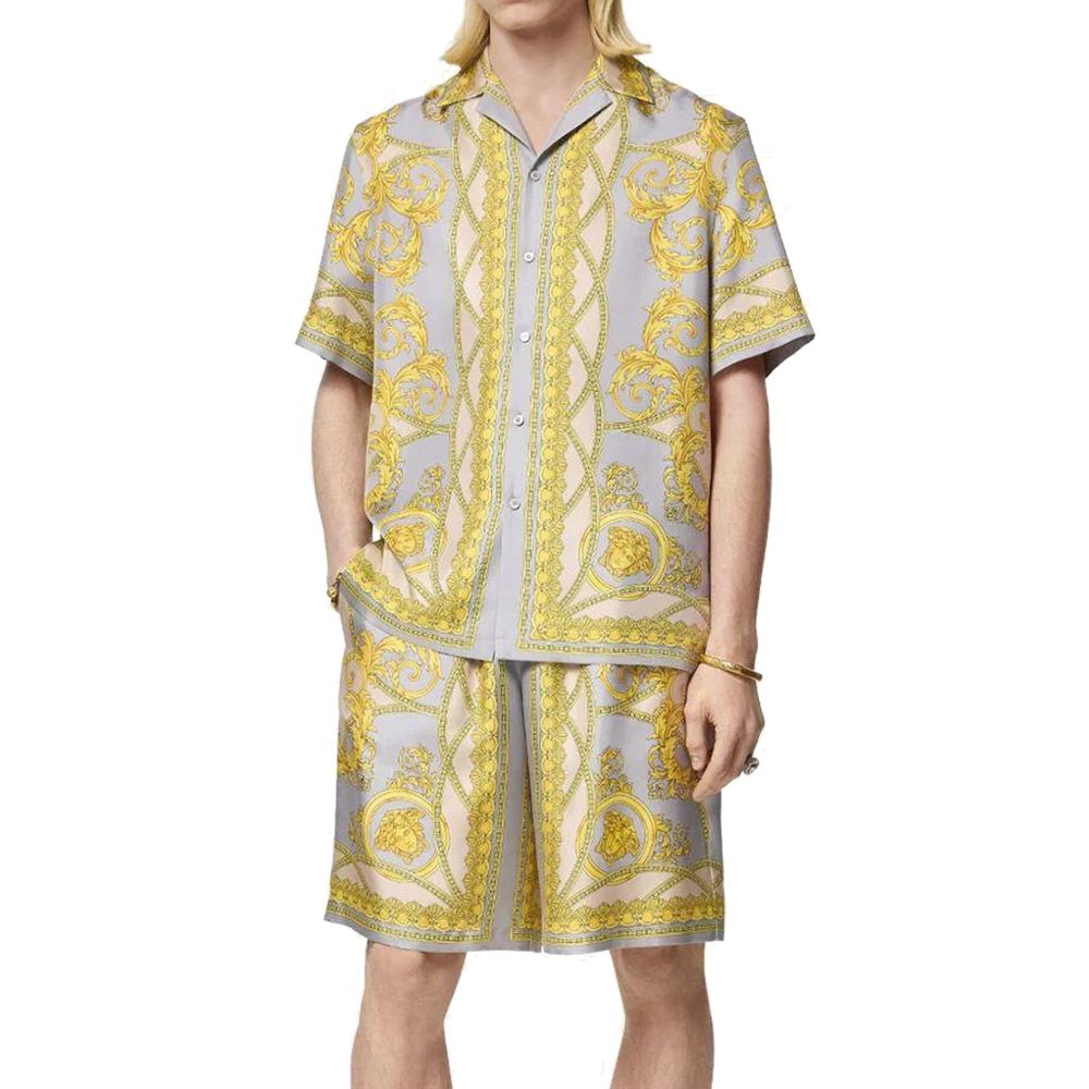 Graue Seiden-Bermuda-Shorts mit elastischem Bund
