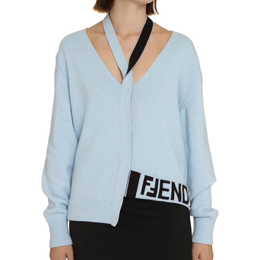 Blauer Kaschmir-Cardigan aus Wolle mit Cut-Out-Detail