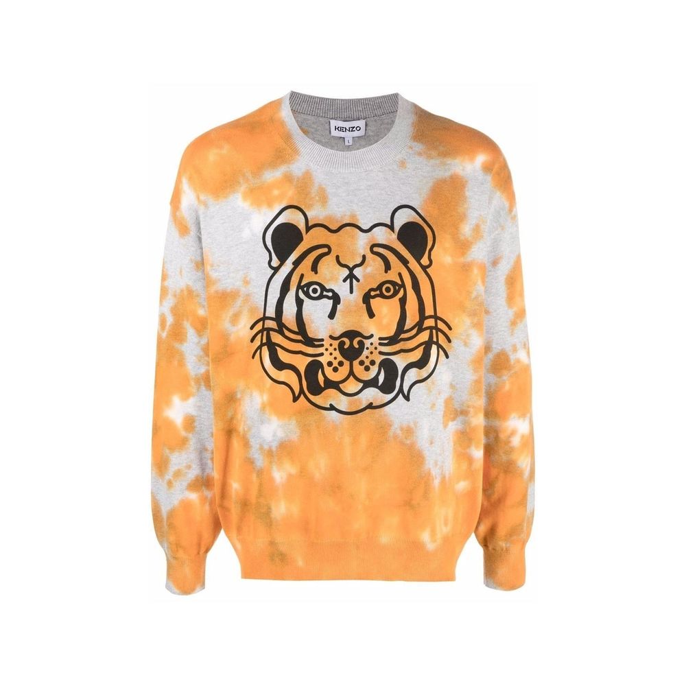 Orange Cotton Sweatshirt with Ribbed Trims for Men