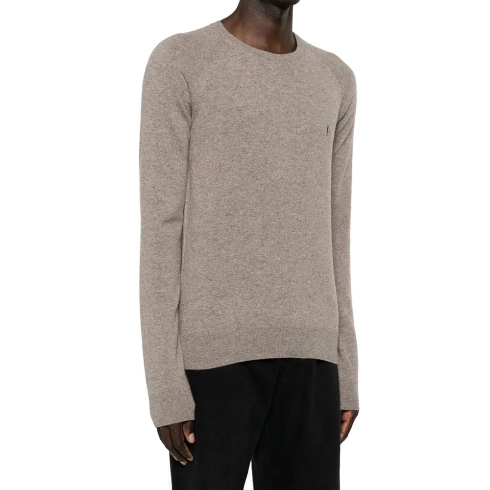 Taupe Wool Sweater with Logo Embroidery