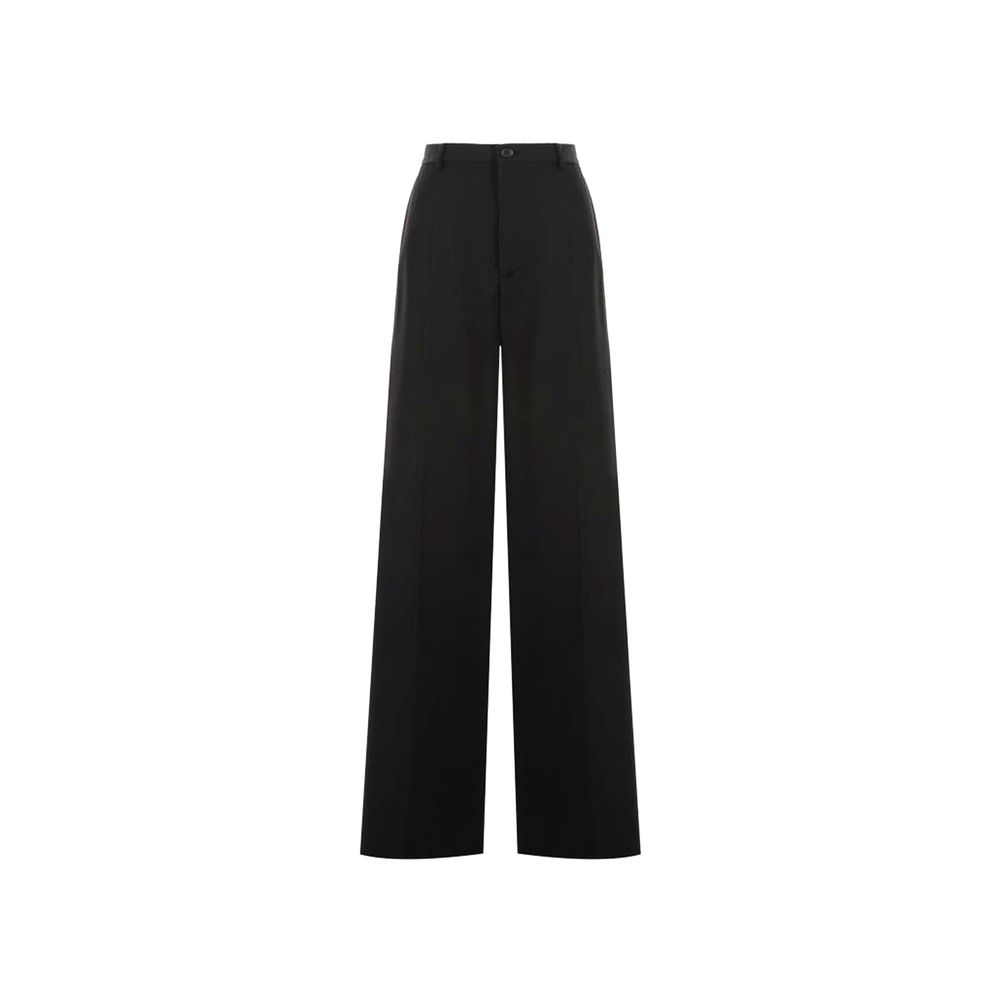 Black Wool Flared Pants with Belt Loops