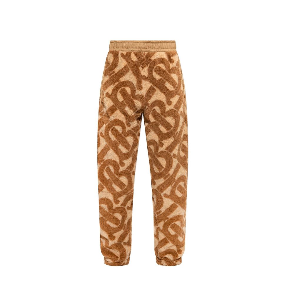 Brown Wool Blend Casual Pants with Monogram Pattern