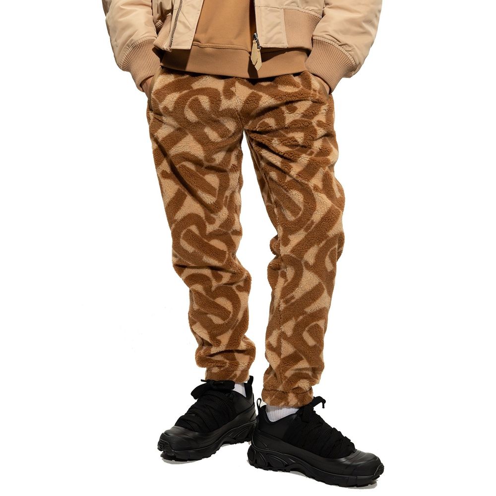 Brown Wool Blend Casual Pants with Monogram Pattern