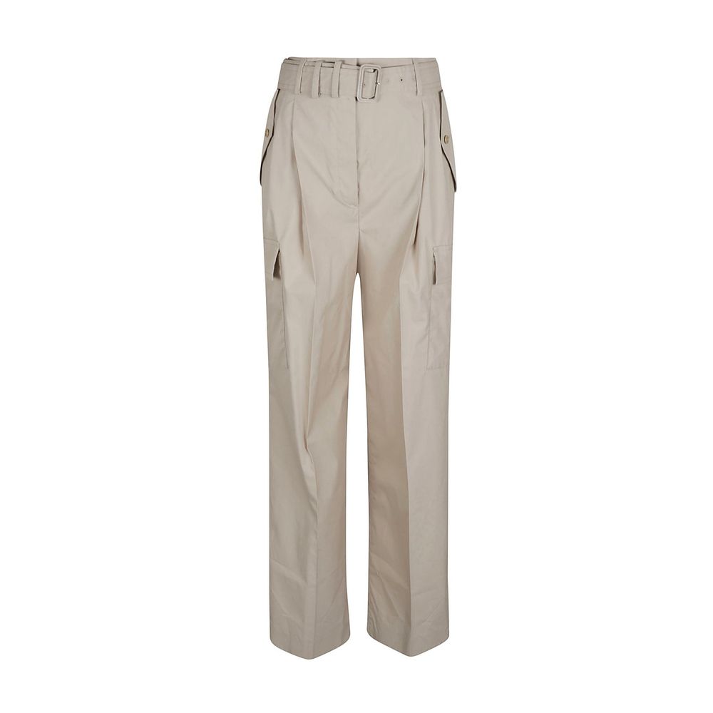 Beige Cotton Cargo Pants with Logo Plaque