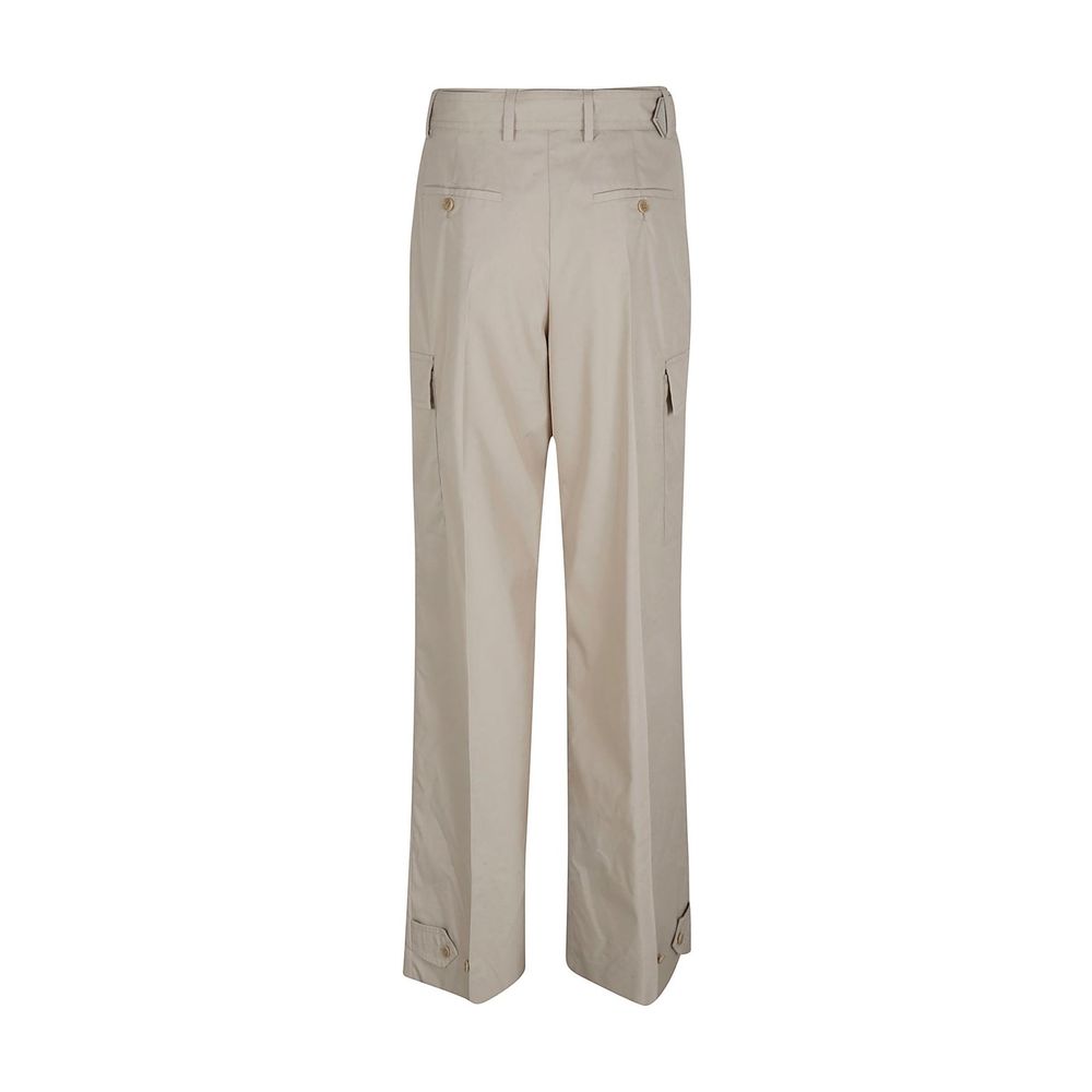 Beige Cotton Cargo Pants with Logo Plaque