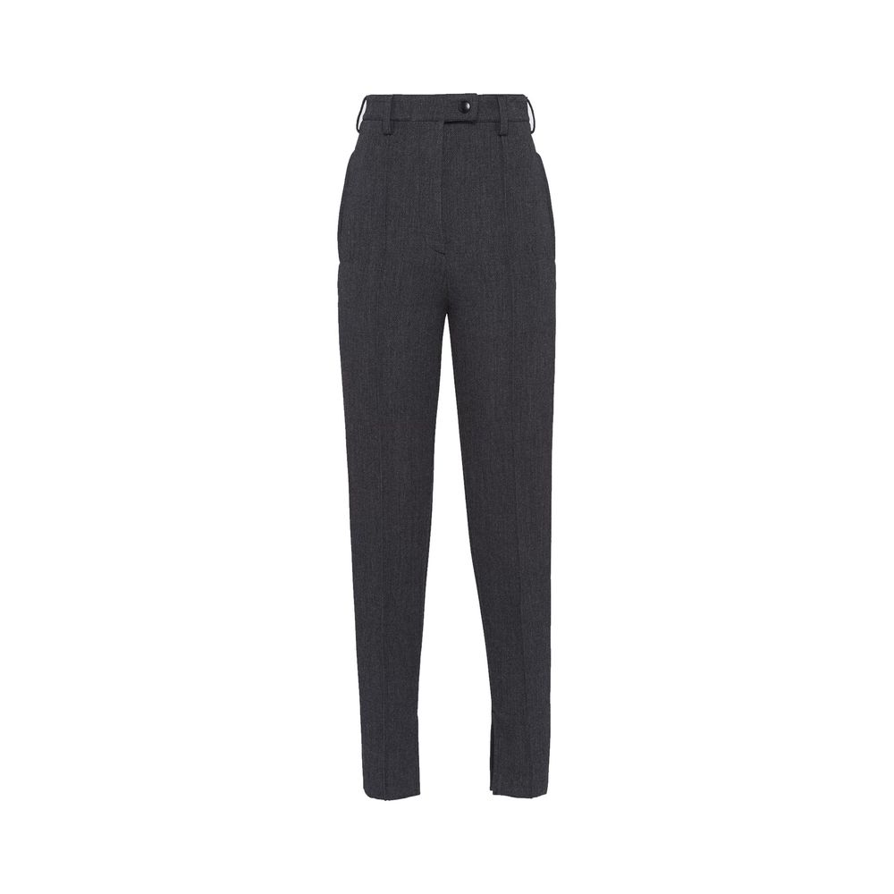 Graue High-Waist-Hose aus Wolle mit Taschen