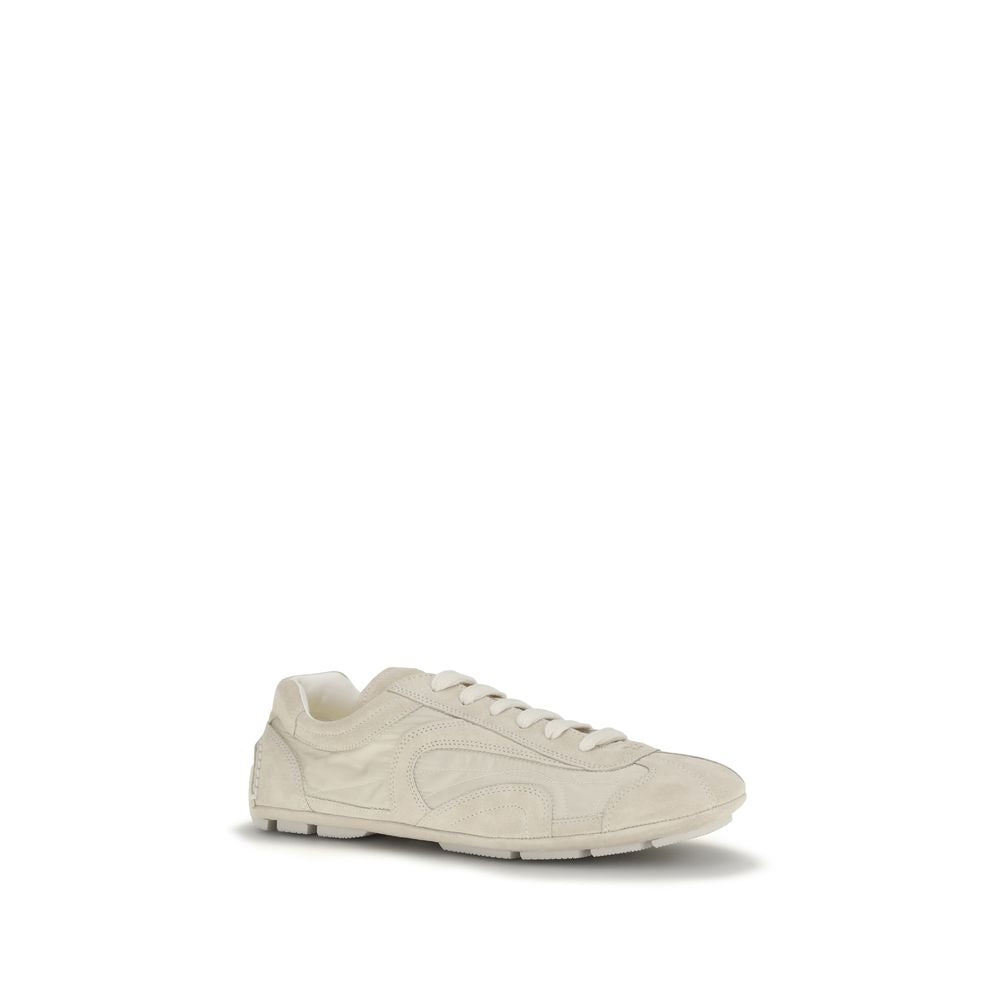 Beige Leather Sneakers with Suede Detail