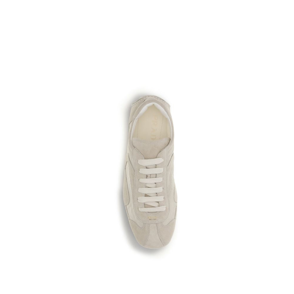 Beige Leather Sneakers with Suede Detail by Prada