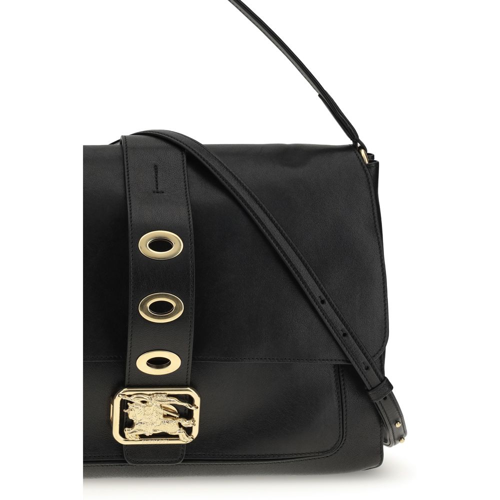 Black Leather Handbag with Top Handle and Strap