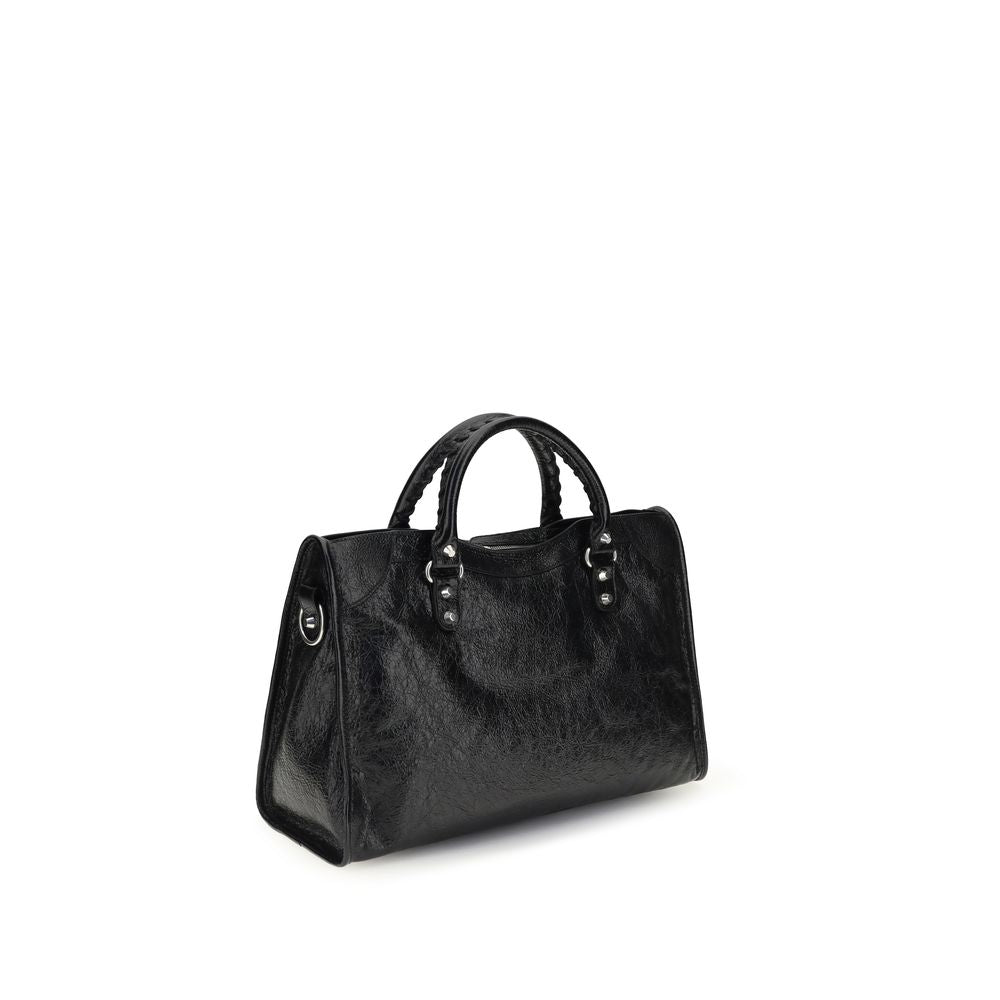 Black Leather Shoulder Bag with Braided Handles