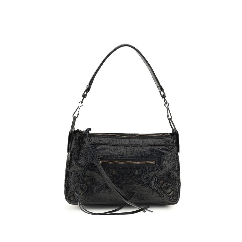 Schwarze Mini-Handtasche aus Leder mit verstellbarem Riemen
