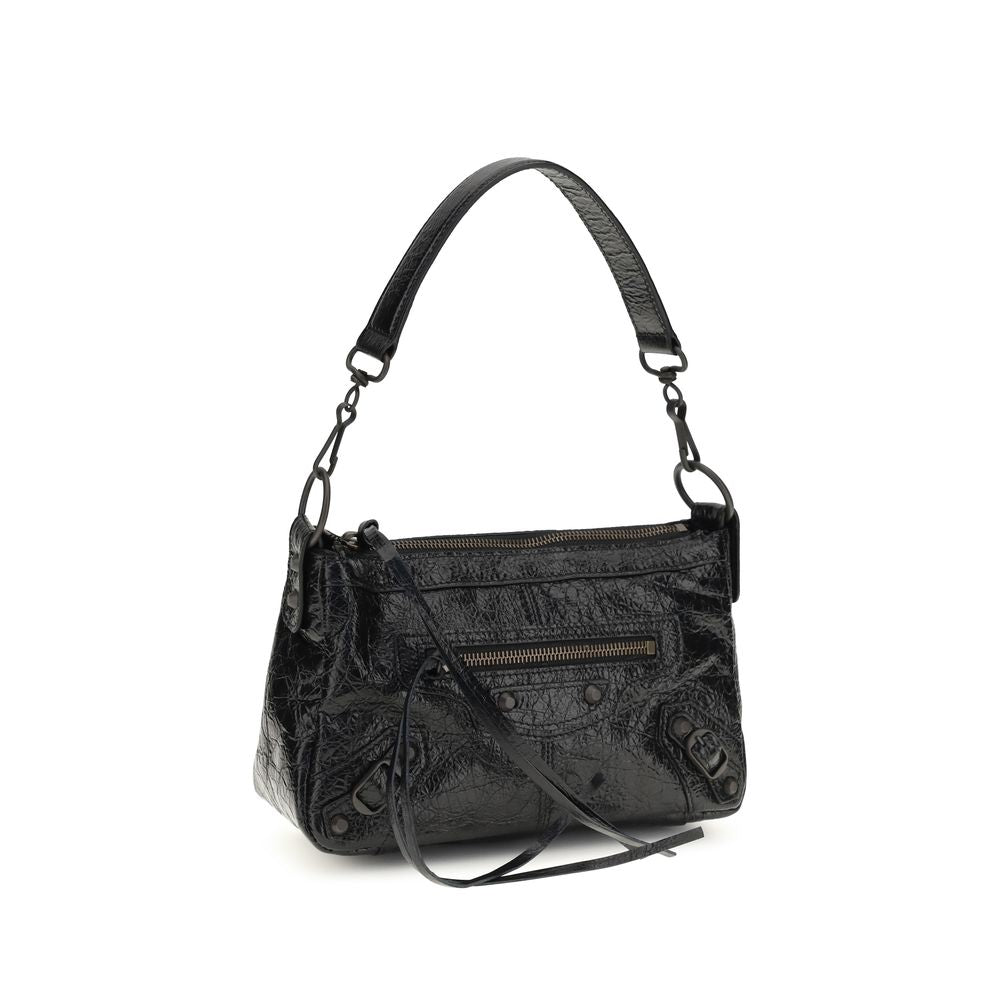 Schwarze Mini-Handtasche aus Leder mit verstellbarem Riemen