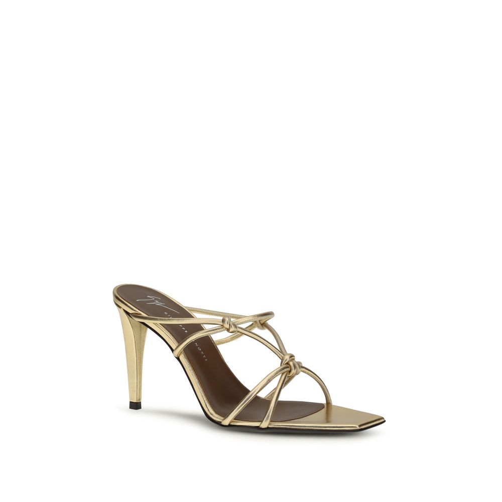 Gold Leather Stiletto Heel Sandals with Knotted Detail
