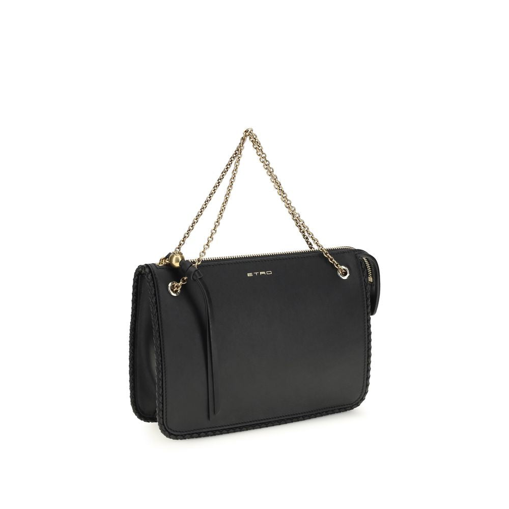 Schwarze Lederclutch mit Metallnetzgriff