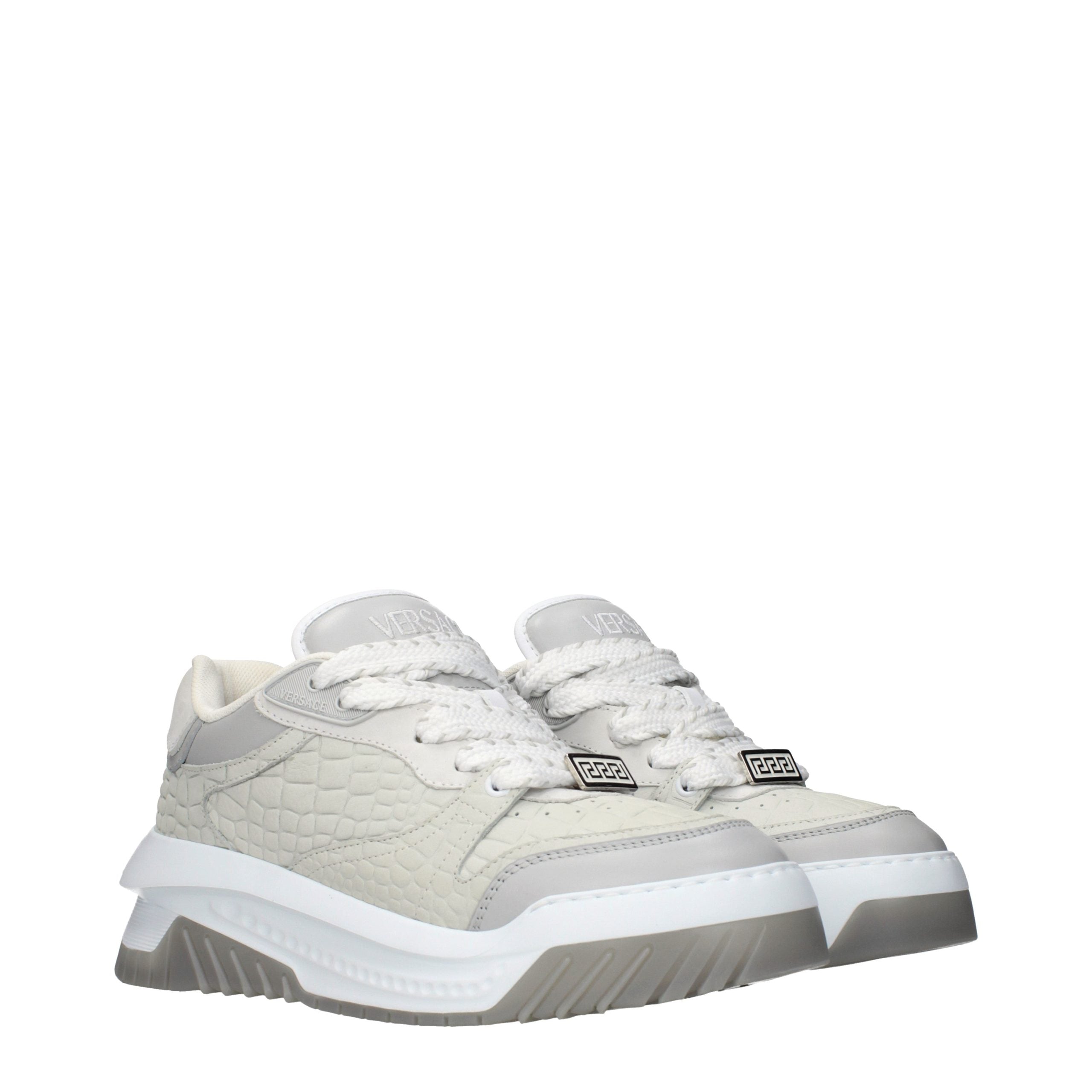Gray Leather Sneakers with Vintage Logo Detail