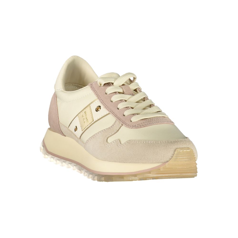 Beiger Damen-Sneaker aus Leder mit Logo-Applikation