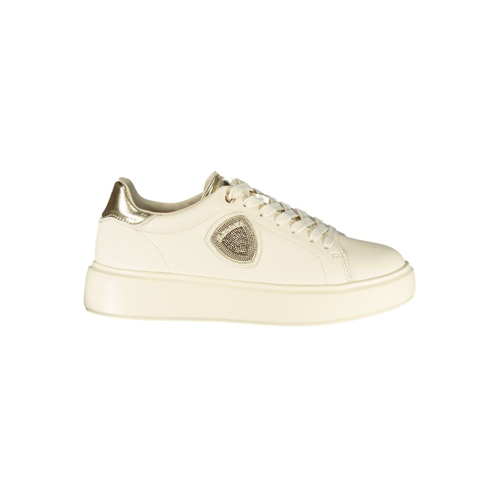 Beiger Damen-Sneaker aus Leder mit goldenem Glitzer-Detail