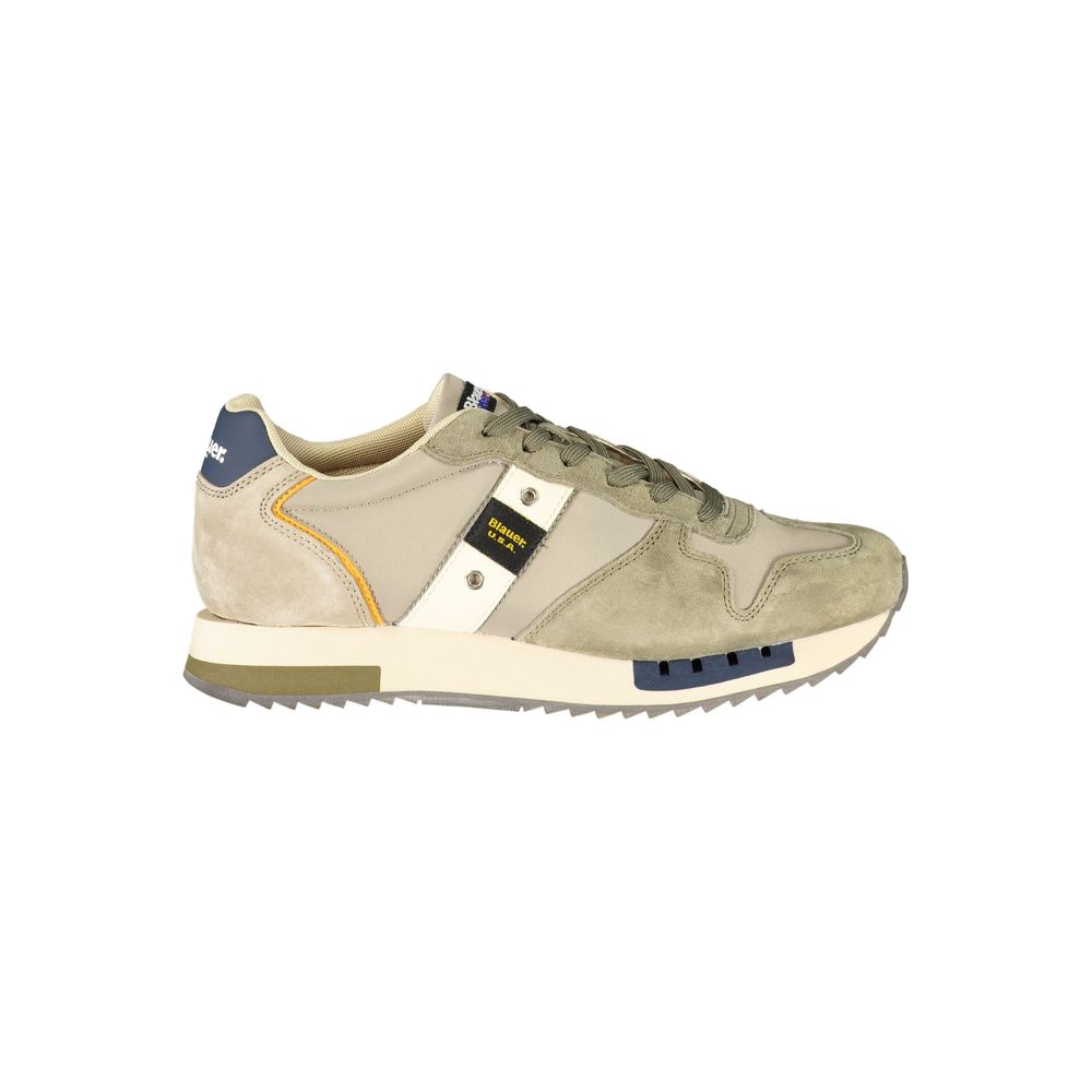 Green Leather Synthetic Men's Sneaker with Logo Detail