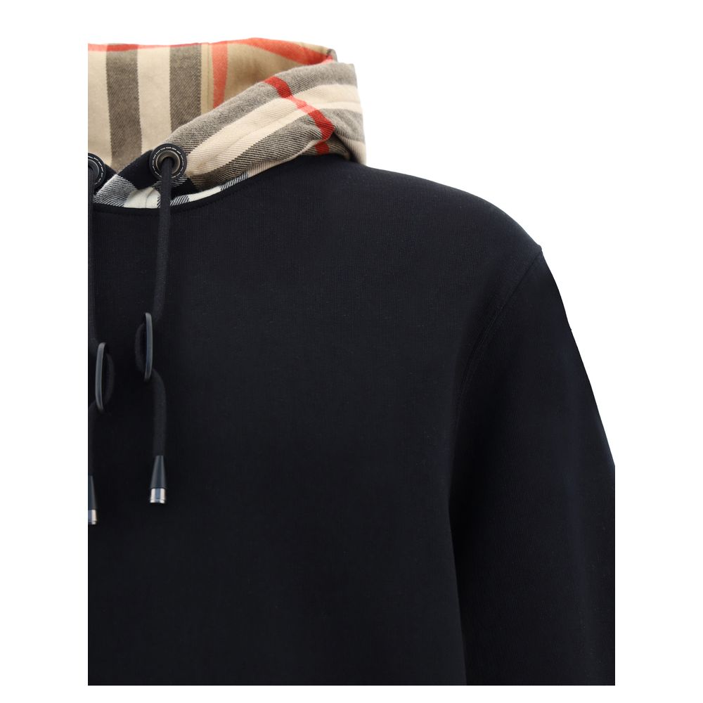 Black Cotton Hoodie with Archive Check Hood by Burberry