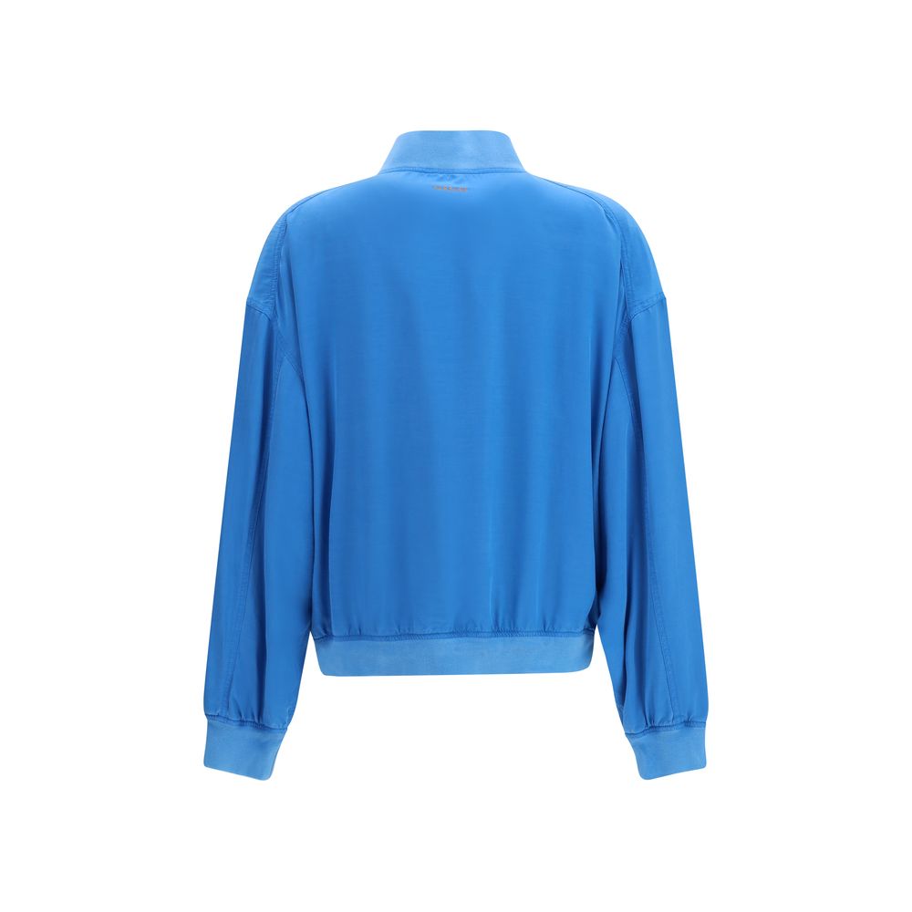 Blaue Seiden-Bomberjacke mit Reißverschluss