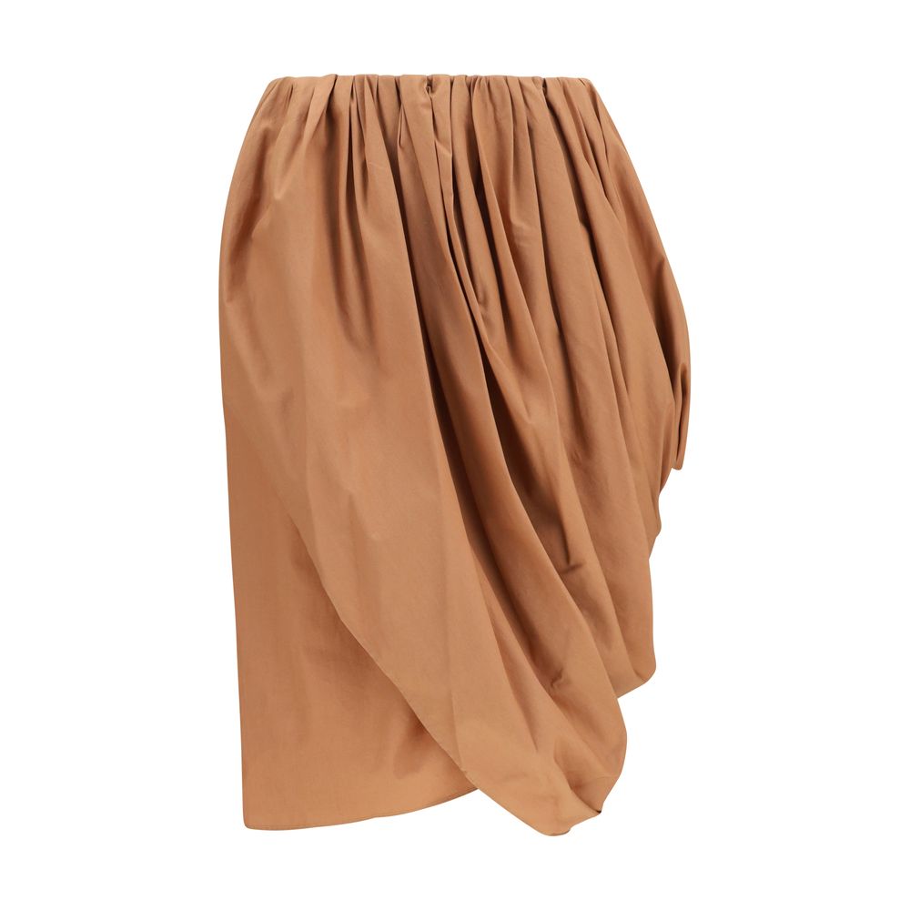 Beige Cotton Midi Wrap Skirt with Elastic Waistband