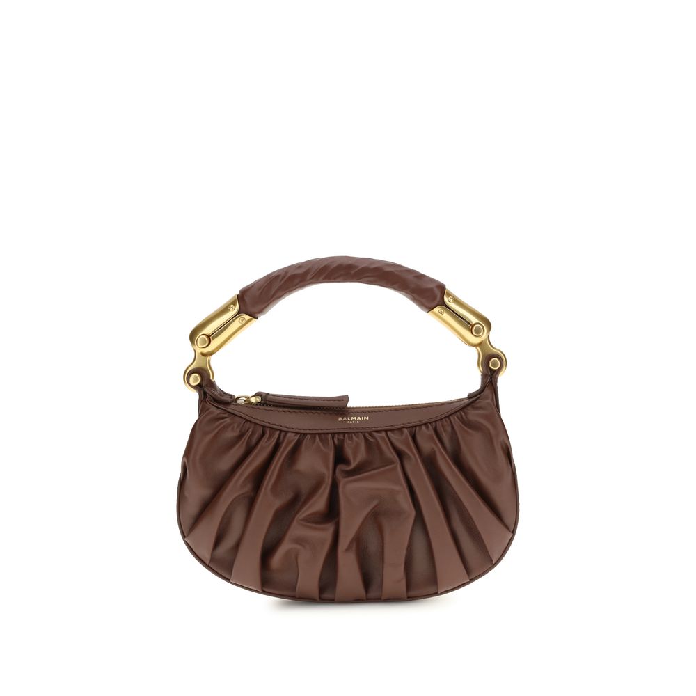 Brown Leather Shoulder Bag with Ebony Handle