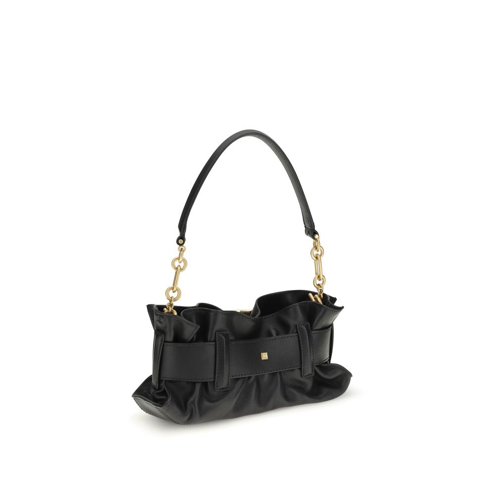 Black Leather Mini Shoulder Bag with Belt Detail