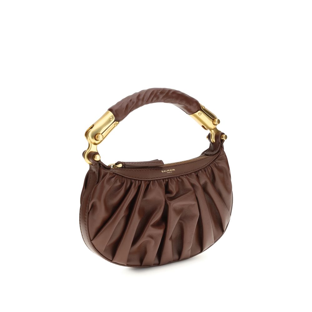 Brown Leather Shoulder Bag with Ebony Handle