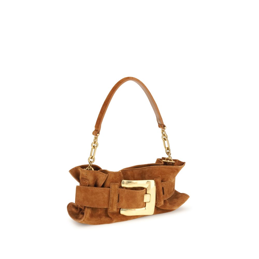 Beige Leather Shoulder Bag with Belt Detail