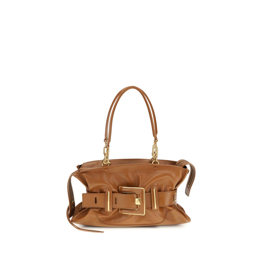 Brown Leather Handbag with Antique Buckle Detail