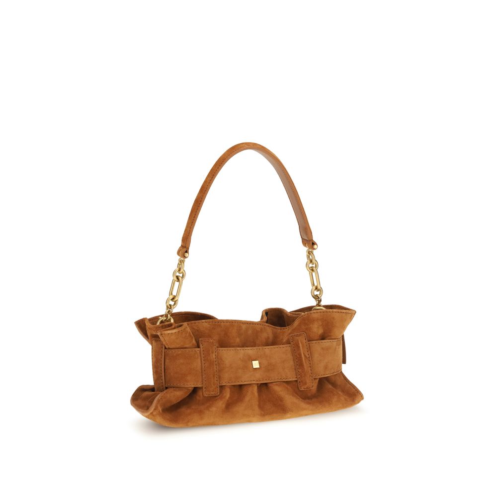 Beige Leather Shoulder Bag with Signature Belt Detail