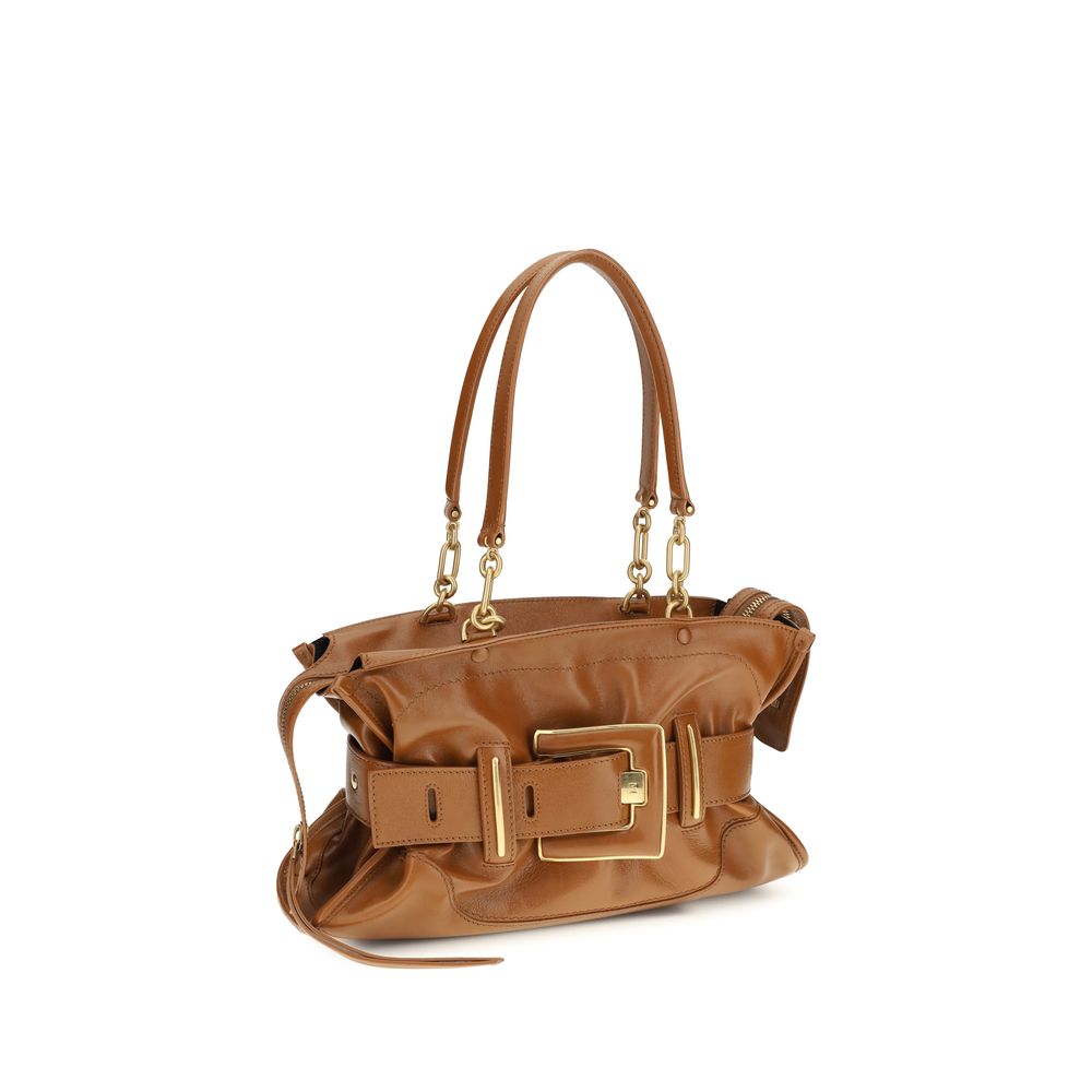 Brown Leather Handbag with Antique Buckle Detail