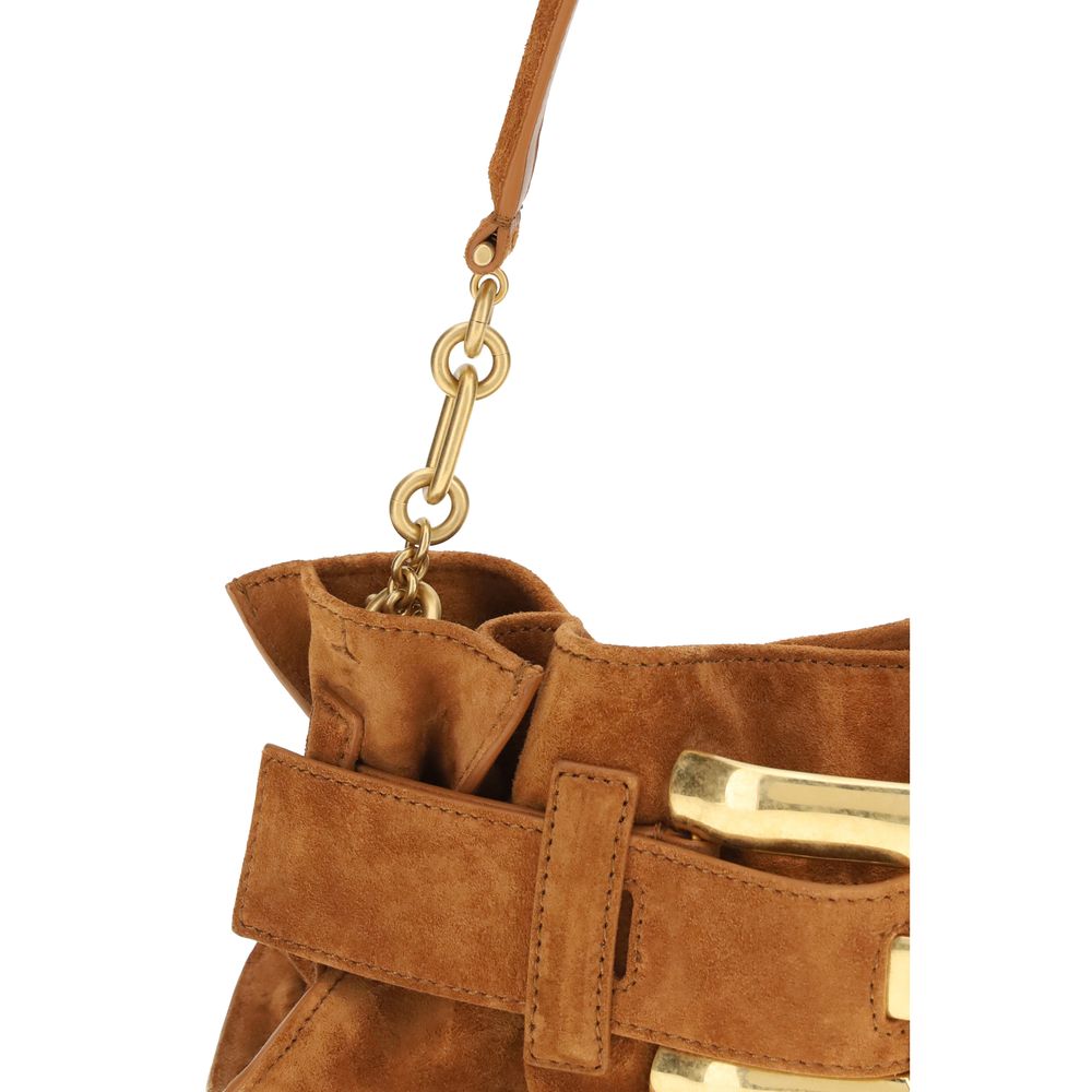 Beige Leather Shoulder Bag with Signature Belt Detail