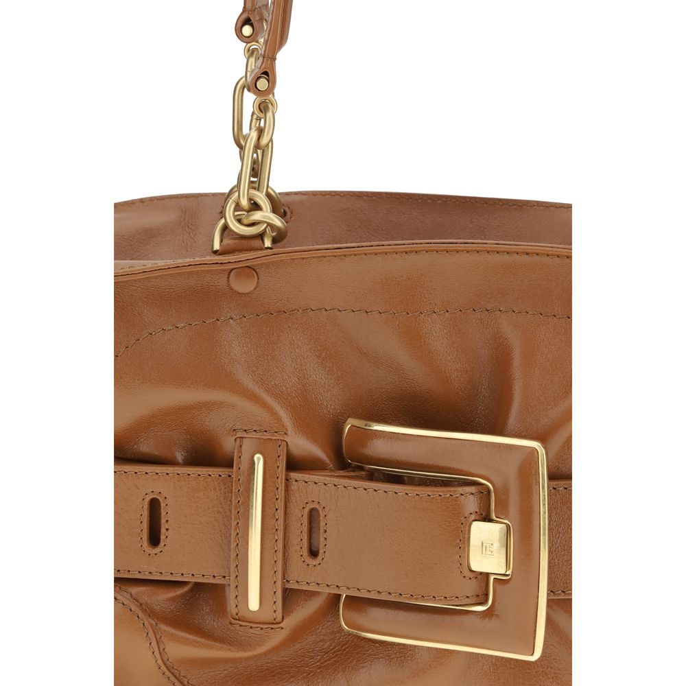 Brown Leather Handbag with Antique Buckle Detail
